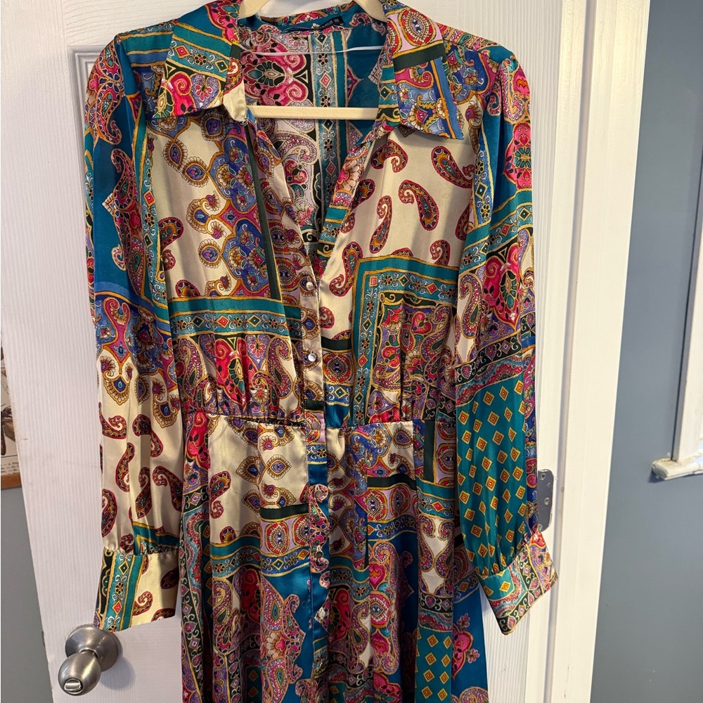 Zara Satin Effect Paisley Print Tunic Dress